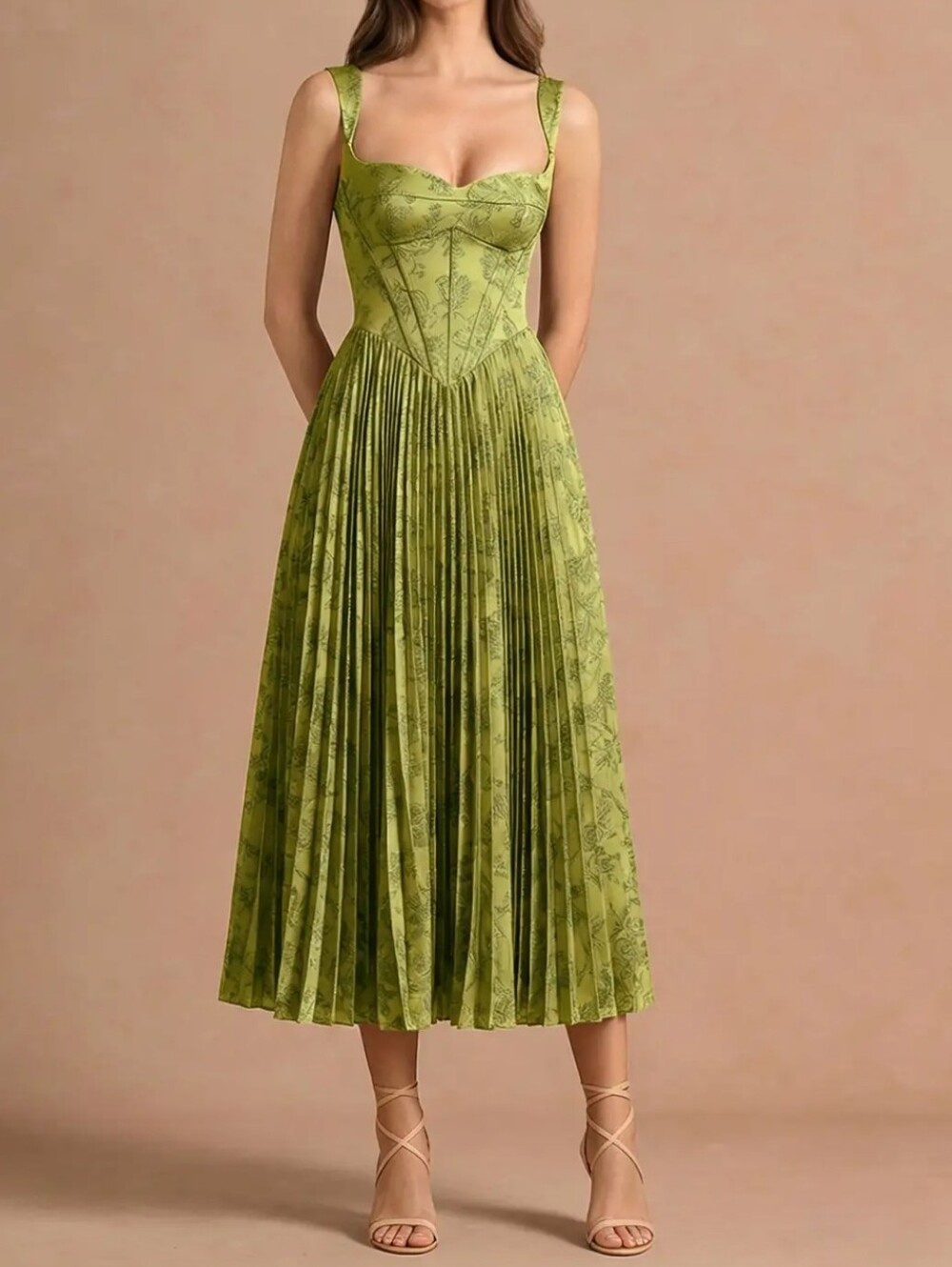 Azazie Atelier Isonelle Moss Navy Midi Dress Size 14 Pleated Corset Renaissance